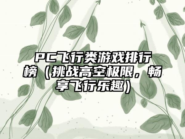 PC飞行类游戏排行榜（挑战高空极限，畅享飞行乐趣）