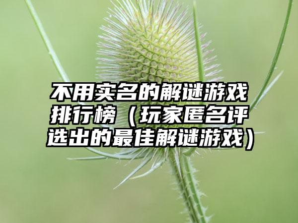 不用实名的解谜游戏排行榜（玩家匿名评选出的最佳解谜游戏）