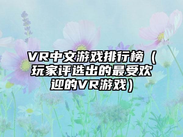 VR中文游戏排行榜（玩家评选出的最受欢迎的VR游戏）