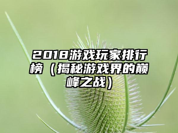 2018游戏玩家排行榜（揭秘游戏界的巅峰之战）