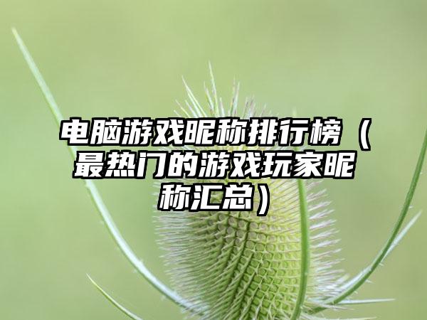 电脑游戏昵称排行榜（最热门的游戏玩家昵称汇总）
