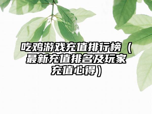 吃鸡游戏充值排行榜（最新充值排名及玩家充值心得）