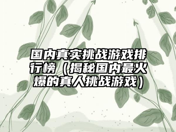 国内真实挑战游戏排行榜（揭秘国内最火爆的真人挑战游戏）